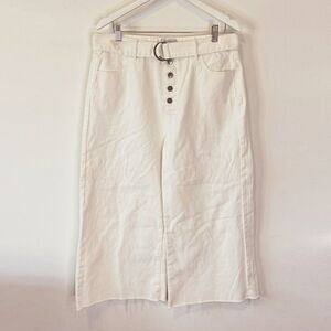 CLEARANCE - Twelve by Ontwelfth White Button Fly Wide Leg Raw Hem Jeans